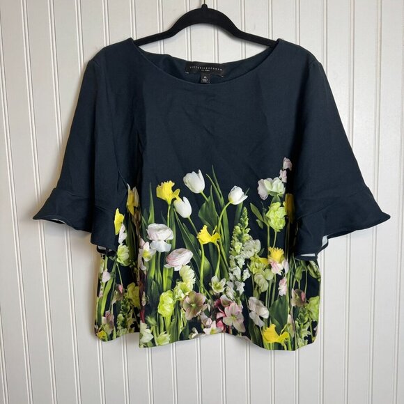 Victoria Beckham For Target Black Floral Slightly Crop Top Size XL G26 - Picture 3 of 8